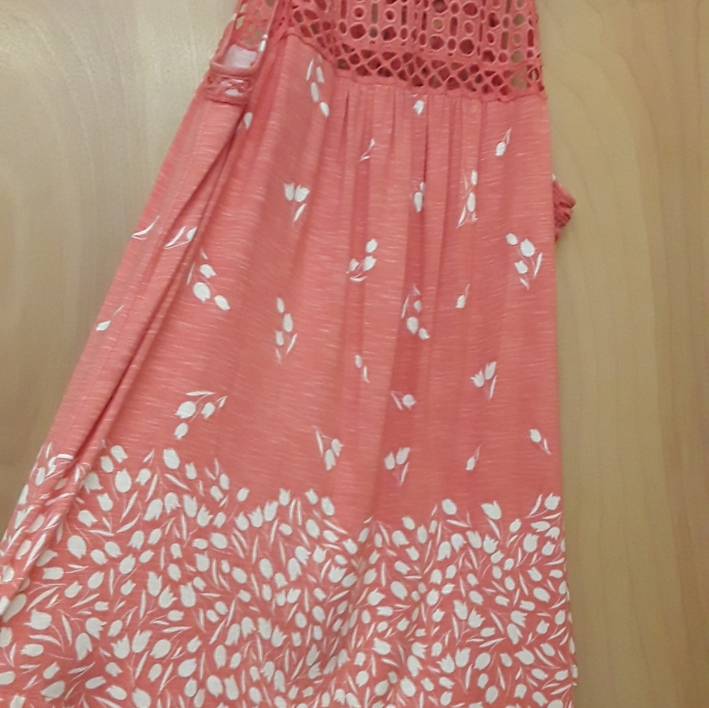 Daniel Rainn Anthro Pink White Floral Boho Crochet Tank Top S - Picture 9 of 9